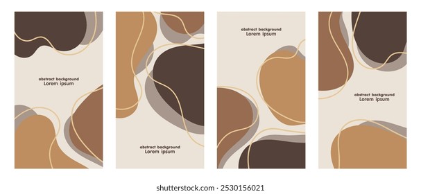 Set of abstract backgrounds with liquid organic shapes and hand draw doodle circle line. fluid shapes. pastel colors. minimalist vertical design banners. vector illustration.