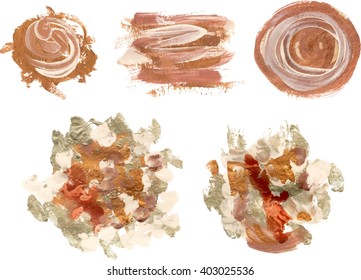 A set of abstract backgrounds, made up of golden colored brush strokes, scalable vector graphic