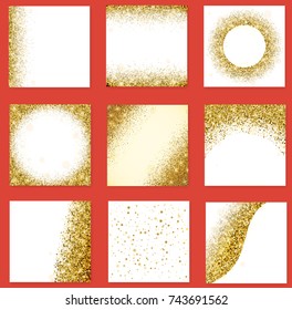 Set of Abstract backgrounds with many falling gold stars confetti. Vector background