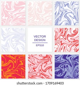 Set of abstract backgrounds in marble style. Light stains of paint are intertwined with each other. Elements for design of packaging or invitations. Stock vector illustration.