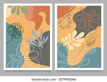 Conjunto de fondos abstractos. Matisse recorta afiches con formas orgánicas abstractas texturizadas. Ilustraciones modernas de moda de Vector