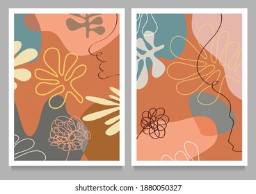 Set of Abstract backgrounds. Matisse cutouts posters with textured abstract organic shapes. Contemporary modern trendy Vector illustrations
