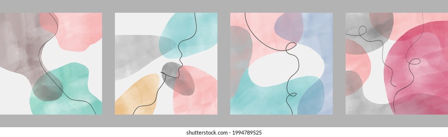 Set of abstract backgrounds. minimalistic geometric frames hand painted for Postcard, Social Media Banner or Brochure Cover Design Background. vector illustration