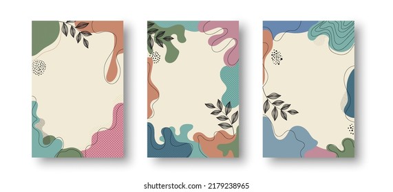 Set of abstract backgrounds modern shapes, lines arts design. Hand drawn shapes, doodle objects. Contemporary modern trendy vector illustrations. Creative cover design. Social media banner template.
