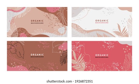 Set of abstract backgrounds in a modern style with leaves and organic shapes. Trendy vector  good for cover, invitation, banner, poster, flyer, wedding background, social media wallpaper 
