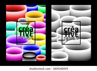 Set of abstract backgrounds with multicolored and monochrome objects for brochure design, flyer design, cover layout, business cards.