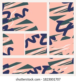 Set of abstract backgrounds on a single background line blue, green colors.
