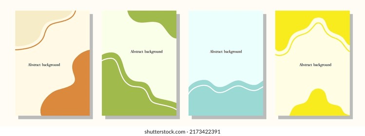 Set of abstract backgrounds with orange, green, blue and yellow colors for writing messages and making cards. room wall decoration Postcards and brochures.