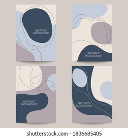 Set of abstract backgrounds  with organic flowing shapes and freehand drawn lines. Vector illustration in pastel colors. Template for booklet, flyer, cover, magazine, invitation.