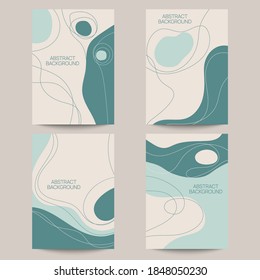 Set of abstract backgrounds  with organic flowing shapes and freehand drawn lines. Vector illustration in pastel colors. Template for booklet, flyer, cover, magazine, invitation.