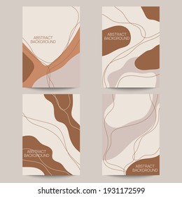 Set of abstract backgrounds  with organic flowing shapes and freehand drawn lines. Vector illustration in pastel colors. Template for booklet, flyer, cover, magazine, invitation.