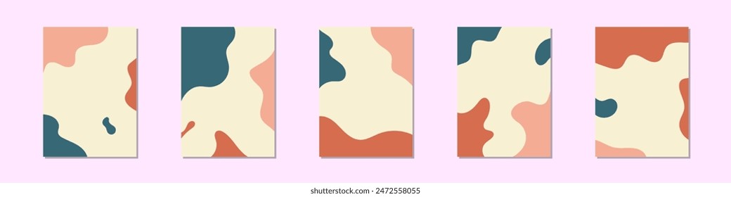 Set of abstract backgrounds with organic shapes in pastel colors. Minimal trendy style organic shapes pattern with copy space for text design for invitation.