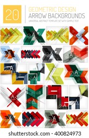 Set of abstract backgrounds. Overlapping arrow shapes with infographic option text elements