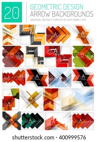 Conjunto de fondos abstractos. Superposición de formas de flecha con elementos de texto de opción infográfica