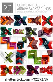 Set of abstract backgrounds. Overlapping arrow shapes with infographic option text elements
