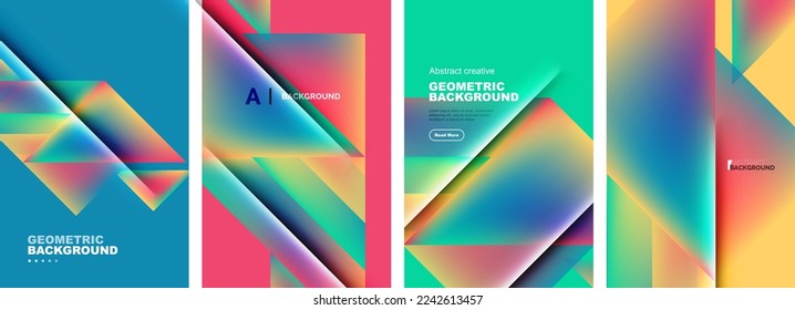 Set of abstract backgrounds - overlapping triangles with fluid gradients design. Collection of covers, templates, flyers, placards, brochures, banners