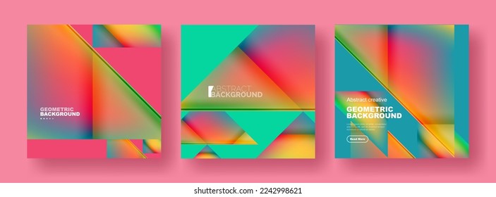 Set of abstract backgrounds - overlapping triangles with fluid gradients design. Collection of covers, templates, flyers, placards, brochures, banners