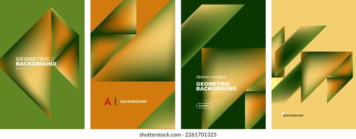 Set of abstract backgrounds - overlapping triangles with fluid gradients design. Collection of covers, templates, flyers, placards, brochures, banners