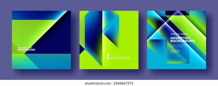 Set of abstract backgrounds - overlapping triangles with fluid gradients design. Collection of covers, templates, flyers, placards, brochures, banners