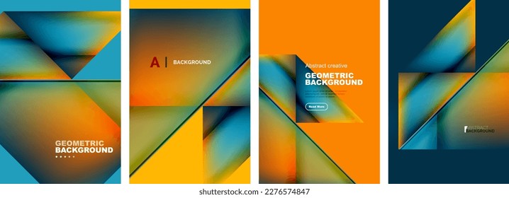 Set of abstract backgrounds - overlapping triangles with fluid gradients design. Collection of covers, templates, flyers, placards, brochures, banners