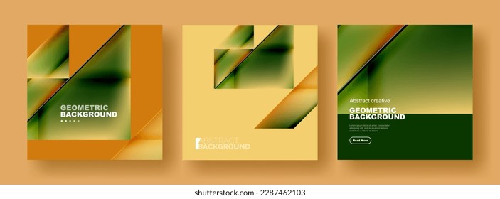Set of abstract backgrounds - overlapping triangles with fluid gradients design. Collection of covers, templates, flyers, placards, brochures, banners