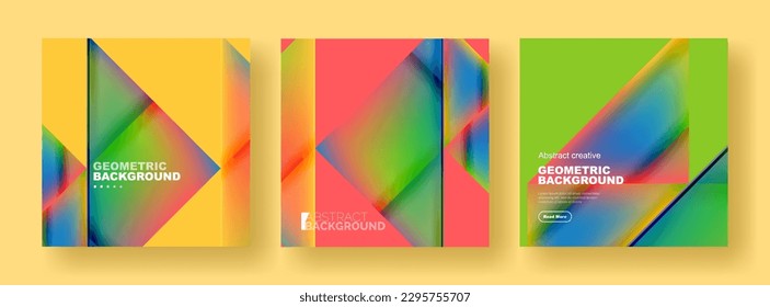 Set of abstract backgrounds - overlapping triangles with fluid gradients design. Collection of covers, templates, flyers, placards, brochures, banners