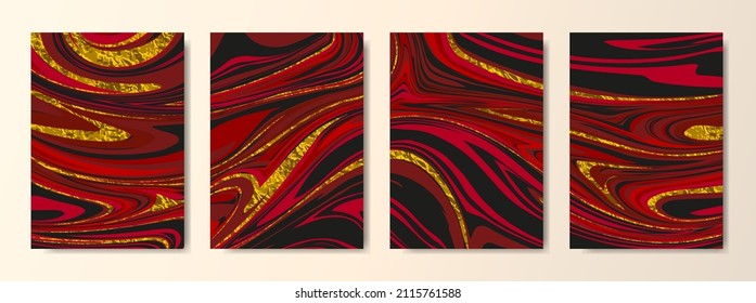 Set of abstract backgrounds painted with gold splashes.
