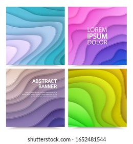 Conjunto de fondos abstractos con formas cortadas en papel de colores coloreados y degradados. Vector pasa formato 10. Arte de tallado abstracto en 3D