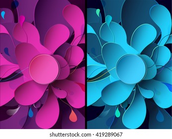 Set of abstract backgrounds with paper flower. 