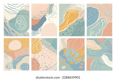 Set of Abstract Backgrounds. Pastel colors contemporary patterns. Moving dots and lines create dynamic. Very trendy and modern Vector Illustrations. Each background is isolated. EPS10