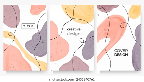 Conjunto de fondos abstractos en colores pastel. Dibujado a mano doodle varias formas con texto. Tarjetas vectoriales modernas. 