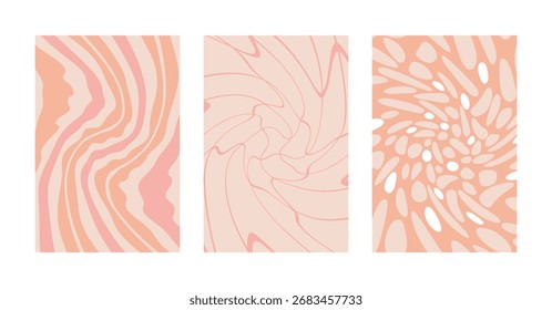 Un conjunto de fondos abstractos en tonos rosa pastel. Texturas de moda para imprimir tarjetas e invitaciones. Ilustración vectorial plana.