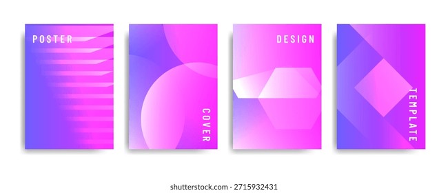 Conjunto de planos de fundo abstratos em cores de gradiente rosa pastel e roxo. Modelos de design para capas, cartazes e banners.
