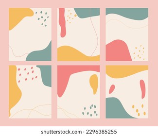 Set of abstract backgrounds. Posts. Social media templates 1080 x 1350px. Hand drawn various shapes. Every background is isolated. 