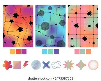 Set of abstract backgrounds. Retro backgrounds with graphic elements. Abstract geometric shapes.