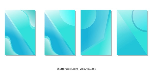 Set of abstract backgrounds of shapes in squares of mint, green and blue colors