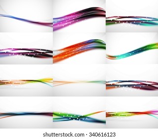 Set of abstract backgrounds, smooth blurred waves, text or message presentation templates. Vector illustration
