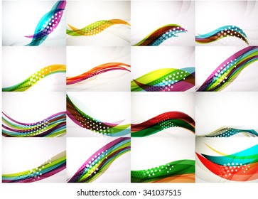 Set of abstract backgrounds, smooth blurred waves, text or message presentation templates. Vector illustration