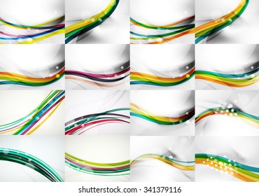 Set von abstrakten Hintergründen, glatten, unscharfen Wellen, Text- oder Nachrichtenpräsentationsvorlagen. Vektorgrafik
