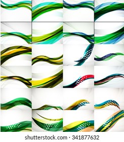 Set of abstract backgrounds, smooth blurred waves, text or message presentation templates. Vector illustration
