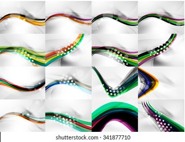 Set of abstract backgrounds, smooth blurred waves, text or message presentation templates. Vector illustration