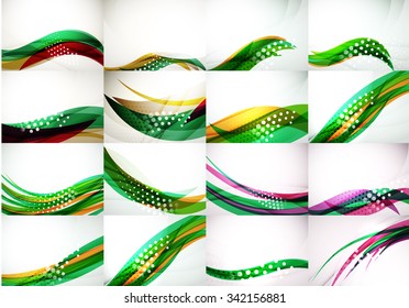 Set of abstract backgrounds, smooth blurred waves, text or message presentation templates. Vector illustration