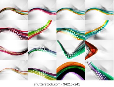 Set of abstract backgrounds, smooth blurred waves, text or message presentation templates. Vector illustration