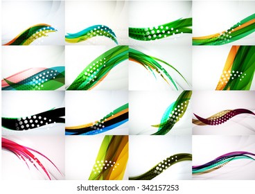 Set of abstract backgrounds, smooth blurred waves, text or message presentation templates. Vector illustration