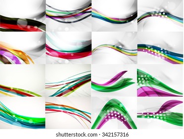 Set of abstract backgrounds, smooth blurred waves, text or message presentation templates. Vector illustration