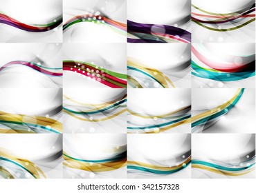 Set of abstract backgrounds, smooth blurred waves, text or message presentation templates. Vector illustration