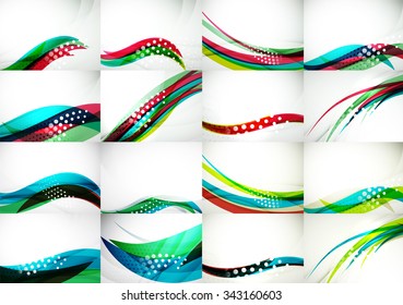 Set of abstract backgrounds, smooth blurred waves, text or message presentation templates. Vector illustration