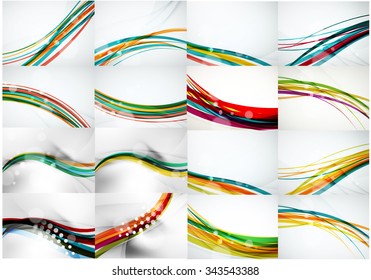 Set von abstrakten Hintergründen, glatten, unscharfen Wellen, Text- oder Nachrichtenpräsentationsvorlagen. Vektorgrafik