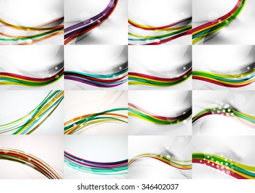 Set of abstract backgrounds, smooth blurred waves, text or message presentation templates. Vector illustration