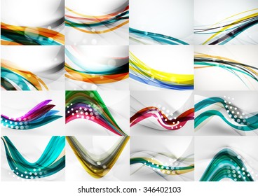 Set of abstract backgrounds, smooth blurred waves, text or message presentation templates. Vector illustration